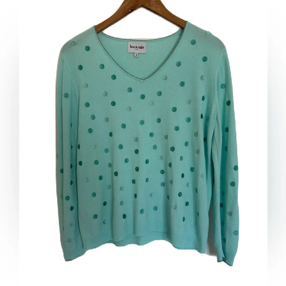 Leo & Ugo Paris Women's Green Polka Dot V-Neck Pullover Sweater Size 3 - Picture 3 of 12